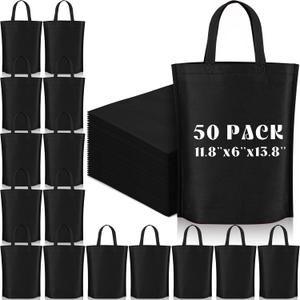 Windyun Reusable Grocery Bags Large Non Woven Shopping Bags with Handle Foldable Portable Tote Carryall Bulk 11.8x6x13.8 Inch (Black)