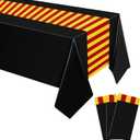Oudain 3 Pcs Wizard Tablecloth 54 x 108 Inches Plastic Black Table Cover Red Golden Tablecloth Disposable Magical Party Supplies for Halloween Witch Birthday Party Decoration (Black Stripes)