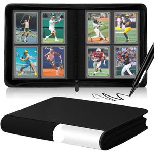 COAZEX 4 Pocket Top loader Binder for 160 3" x 4" Toploaders, Side Loading Trading Card Folder, Waterproof PU Leather, Ringless, Double-Sided Pockets for MTG, TCG, Sports Cards, Black