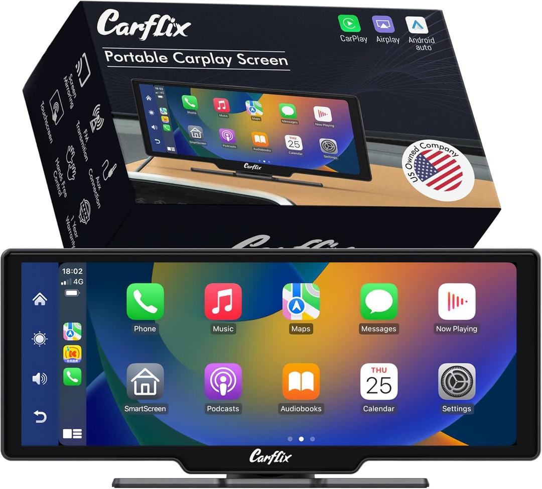 Portable Wireless CarPlay Screen for Car - 10.26" Car Play Screen & Stereo Compatible with Android Auto and Apple CarPlay - Multimedia Player, Bluetooth,Navigation Screen for All Vehicles (10.26")