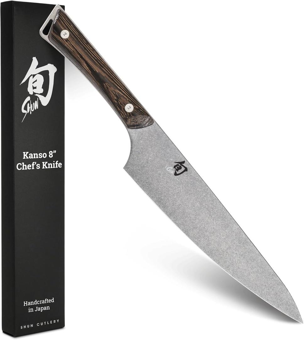 Shun Kanso 8" Chefs Knife, Handcrafted Japanese Kitchen Knife, AUS10A Stainless Steel Blade, Tagayasan Handle, Gyuto-Style Tool for Professional and Home Chefs