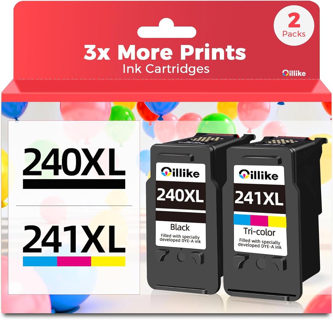 240xl 241xl Ink Cartridges Replacement Compatible for Canon PG-240 CL-241 XL pg240 cl241 Combo Pack for MG3620 MG3600 MG3520 TS5120 MG2120 MX472 MX452 MX512 MX532 Printer (1 Black,1 Color)