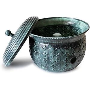 LifeSmart Garden Hose Storage Pot Holder with Lid Forest Green, Woven Whisper) | Water Hose Pot Container For Outside and Indoor Use | Handmade Pot