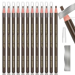 12 Piece Dark Brown Colour Waterproof Eyebrows Pencil Tattoo Makeup And Microblading Supplies Kit-Permanent Eye Brow Liners In Waterproof Eyebrow Pencils Peel - Brow Pencil Set For Marking(Dark Brown)