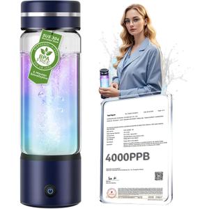 4.0 Upgrade Hydrogen Water Bottle & Double Hydrogen Content NO.1-24-Hour Hydrogen LockCertification-4000PPB Hydrogen Water Bottle Generator - 2025 SPE PEM Technique, Applicable to Various Water (Blue)