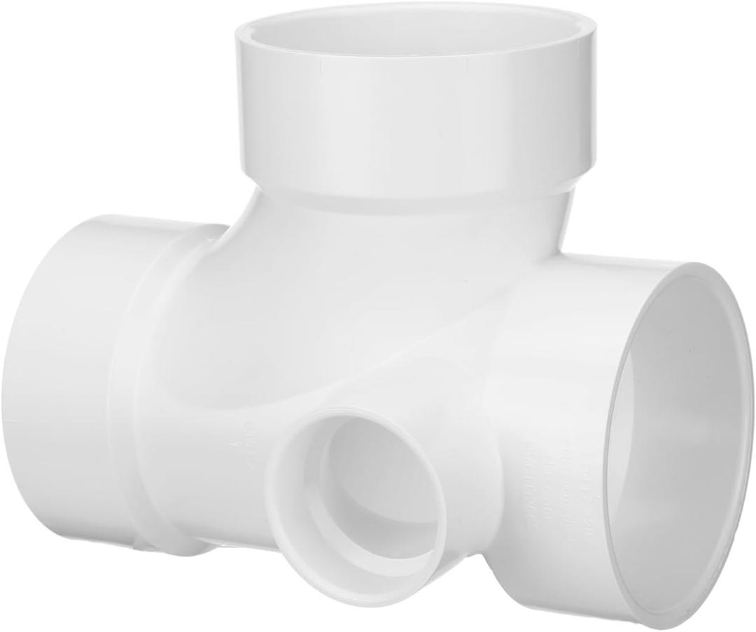Frienda 4''x4''x4''x2'' P417 Series PVC Dwv Pipe Fitting Schedule 40 Sanitary Tee Pipe 4-way Connection Coupling Adapter for Sewer Stormwater Applications for Sewer Stormwater Applications