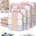 OlarHike 8 Set Compression Packing Cubes for Travel Gifts Mom Women,Luggage Clothes Organizer for Travelers,Airplane/Cruise/Car/Train Travel Essentials,Compressible Expandable Saver Space Bags(Beige)