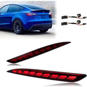 Red Lens Rear Fog Bumper Reflector Brake Tail Sequential Flash Singal Lights Lamp 3 in 1 Compatible with Tesla Model Y 2021 2022 Standard Long Range Performance (Model Y, Red)
