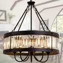 Black Farmhouse Crystal Chandeliers for Dining Room Light Fixture, 21.65inch