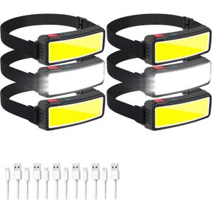 Rechargeable headlamp,6-piece Set 1500 Lumen Wide Beam Led Headlamp, 3 Lighting Modes, Lightweight Waterproof Light Bar Headlamp, Suitable for Outdoor, Running, Fishing, Camping