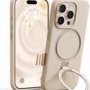 TORRAS Magnetic for iPhone 16 Pro Max Case Silicone with Stand, Fit for MagSafe, 360 Ring Stand with Camera Control, Ostand Q3 Silicone Rubber Soft Case for iPhone 16 Pro Max 6.9'', Dune Beige