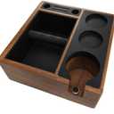 Walnut Espresso Knock Box and Tamping Station, Coffee Organizer Box Fit for 58mm Espresso Tamper Distributor Portafilter Holder & Puck Screen Multi Accessory Storage