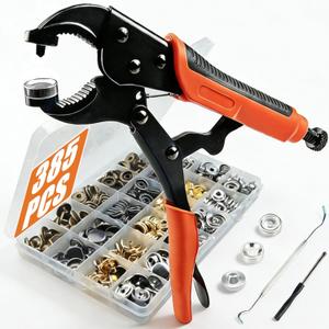 385 PCS Snap Fastener Tool Kit with Snap Buttons for Fabric, Boat Cover, Canvas tarp, Leather, Clothing, Heavy Duty Snap Setter Tool，Metal Snap Buttons with Fastener Pliers kit, 100 Sets 4 Color