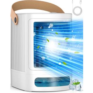 FANCOLE Mini Air Conditioner, 3-IN-1 Small Air Conditioner w/ 3-Level Humidify & 3 Speeds, 7-Color Night Lights, Top Fill Tank for 8H Cooling, Desk Portable Air Conditioners for Bedroom Room Office