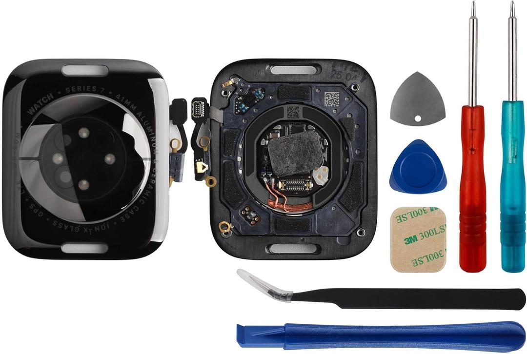 New Back Cover Glass Heart Rate Part Connector +NFC Compatible with A-pple Watch Series 7 41mm (Cellular/LTE+GPS) with Upgraded Repair Tools Kit