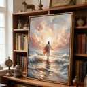 Framed Jesus Walking on Water Canvas Wall Art Christian Spiritual Divine Light Painting Picture Wall Decor Modern Religious Faith Poster Print Artwork for Church Prayer Room Bedroom Home Decoration, 24"L x 16"W