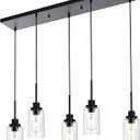 MELUCEE Black Pendant Lights for Kitchen Island, 5-Light Dining Room Light Fixtures Linear Chandeliers with Clear Glass Shade, DIY Hanging Lamp Ceiling for Dining Room Kitchen Bar