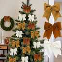 3 x 18Pcs Vintage Velvet Christmas Bows - 6 Inch Rustic Cozy Ribbon Bow Ornaments for Christmas Tree, Wreaths, Garland, Gift Wrapping, DIY Crafts & Xmas Home Decoration (Brown, Khaki, Beige)