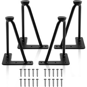8 Inch Hairpin Legs for Furniture Set of 4, Heavy Duty Industrial Metal Table Legs with 3/8" Black Solid Iron, DIY Hair Pin Legs for Dresser, Couch, Cabinet, Bench with 4 Floor Protectors