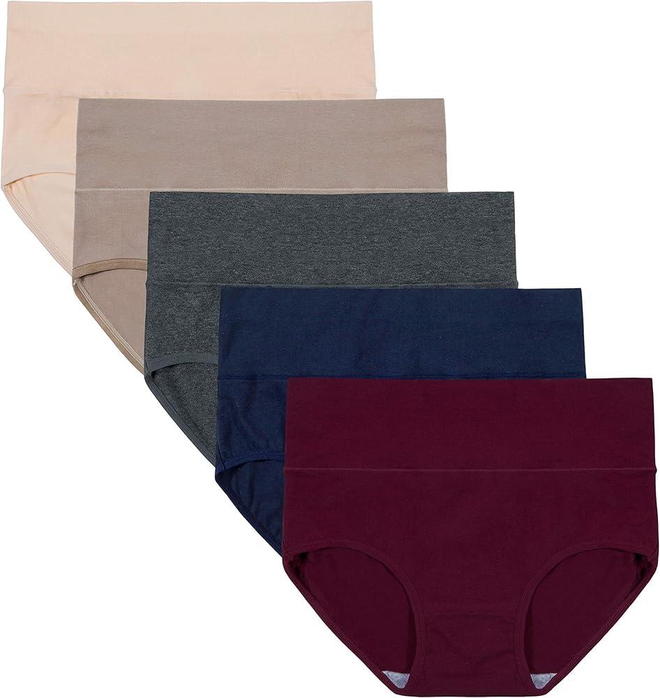 INNERSY Women's Underwear Cotton Briefs High Waisted Breathable Panties 5 Pack L