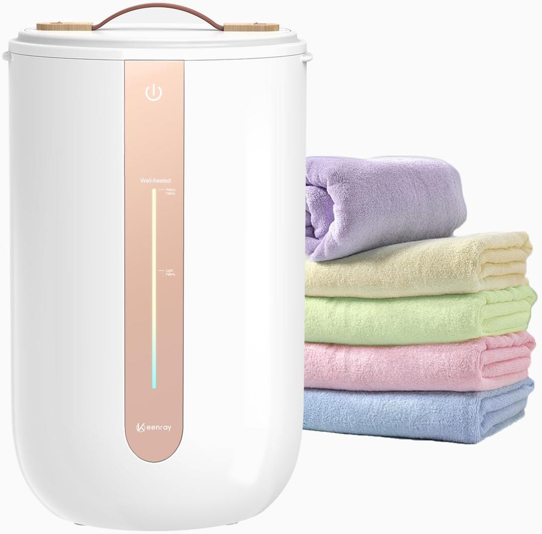 Keenray Towel Warmer for Bathroom, Towel Warmer Bucket with Heating Progress Bar, Fragrance Disc Holder, Leather Handle, Auto Shut-Off Towel Bucket Fits Up to Two 40" x 70" Towels, Bathrobe, Blankets (18L, White/Champagne Gold)