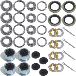 4Sets L68149 L44649 Trailer Hub Bearings Kit for 1-3/8'' to 1-1/16'' Tapered Axle, with Castle Nut Washer 171255TB/10-19 Grease Seal 1.98'' Dust Cap, Hub Bearing Kits for 3500lbs #84 Spindle