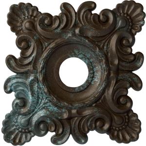 Ekena Millwork CM18CRBBS Crawley Ceiling Medallion, 18"W x 18"H x 3 1/4"ID x 1 1/2"P, Hand-Painted Bronze Blue Patina