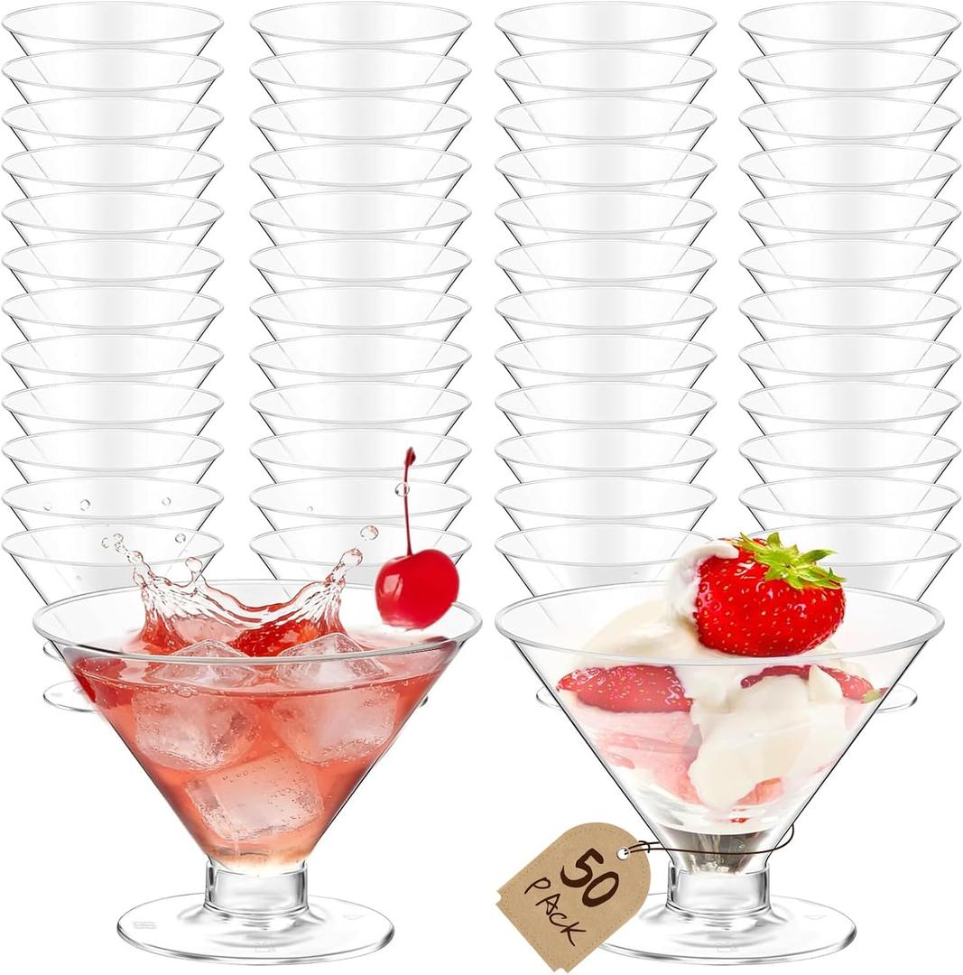 50 PCS Disposable Martini Glasses for Parties 5oz,Plastic Martini Glasses Disposable,Martini Plastic Cups for Wedding Party Bowl Ice Cream Fruit, Small