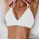 Tainehs Women's Push Up V Neck Bikini Tops Criss Cross Back Padded Bathing Suit Top Only (White, M)