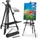 Adjustable Artist Easel - 19.69" to 61.8", Portable Folding Tabletop or Floor Easel with Brush Tray, Carry Bag, 4 Clips, 5 Palette Knives for Painting, Display, and Art Exhibitions (Black)