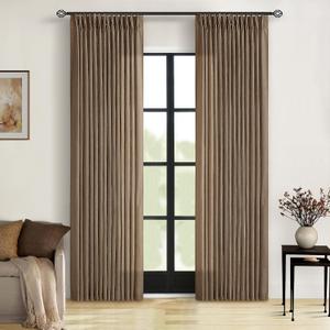 TWODRAPES Brown Pinch Pleated Linen Curtains 84 Inches Long 2 Panels Set Living Room Dining Pinch Pleat Back Tab Light Filtering Boho Farmhouse Bedroom Window Curtain Drapes 84 Inch Length Dutch Cocoa