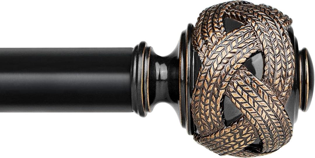 Long Curtain Rods for Windows 72 to 144 Inch, USFOOK 7/8 Inch Heavy Duty Curtain Rod, Telescoping Splicing Black Drapery Rods with Leaf Finials