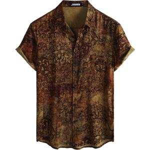 Mens Hawaiian Shirt Short Sleeve Button Down Tropical Shirts Casual Floral Summer Beach Shirt (Large, Brown)