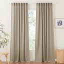 RYB HOME Light Filtering Linen Sheer Curtains, Back Tab Rod Pocket Privacy Protected Linen Blend Burlap Panels for Farmhouse/Living Room/Dining Room, Khaki, Length 84 by Width 52 inch, 2 Panels