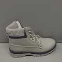 Waluzs Womens White Winter Snow Boots Combat Boots for women Waterproof Fur Lined Ankle Booties Non Slip Fuzzy Warm Platform Boots Lace Up Hiking boots with Zipper(Grey,US7)