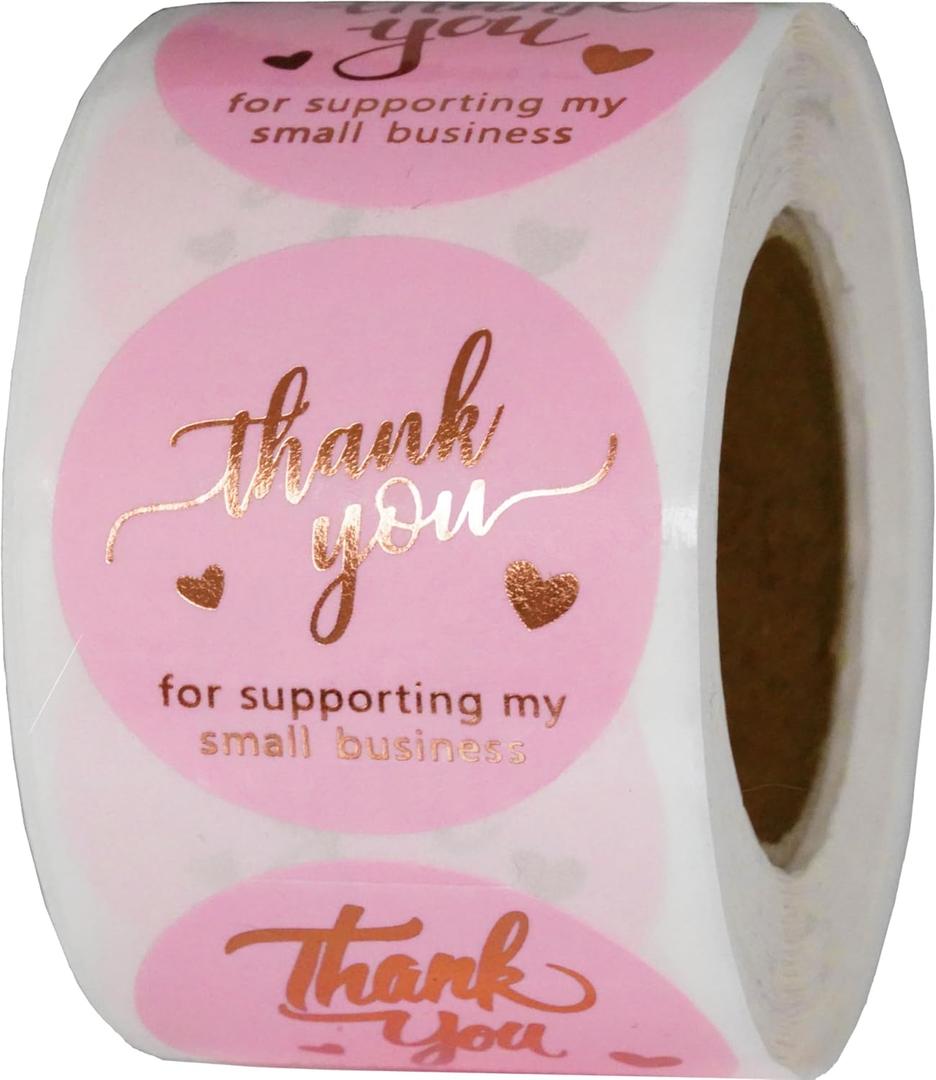 500 Pcs 1.5 Inch Pink and Rose Gold Thank You Stickers for Small Business, Self-Adhesive & Waterproof Stickers with Beautiful Designs, Strong and Durable Envelope Seals