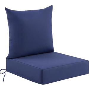Deep Seat Patio Cushions Set of 1, 24x24x5.75 Inch, Waterproof Outdoor Chair Cushions, Fade Resistant Patio Furniture Cushions with Ties for Couch, Sofa, Lawn, Outside, Navy Blue, 24*24+5.75/25*22.5 inch