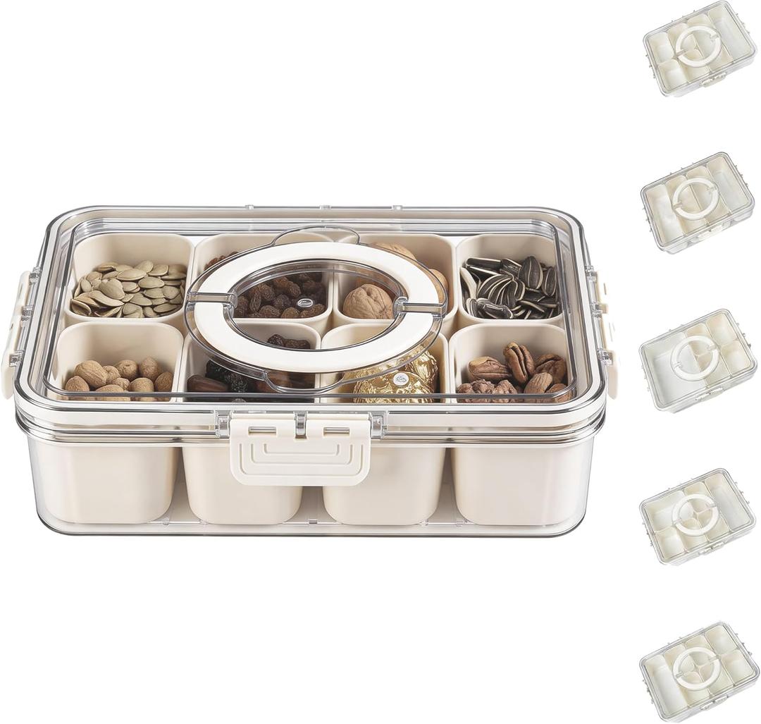 Bandesun Divided Serving Tray with Lid and Handle - Snackle Box Charcuterie Container for Portable Snack Platters - Clear Organizer for Candy, Fruits, Nuts, Snacks - Perfect for Party, Entertaining
