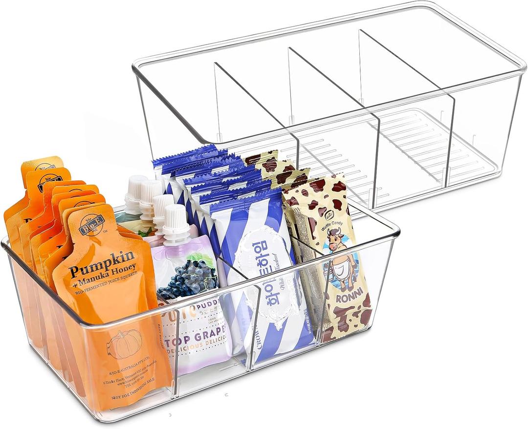 Batoto Pantry Organization and Storage Bins, Refrigerator Organizer Bins  Clear, Kitchen Organization and Storage with Dividers (2 Pack) (Medium-sized, lucency)