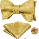 Dubulle Self Tie Bow Ties and Lapel Pin for Men Paisley Solid Mens Bowtie and Handkerchief Cufflinks Set Wedding