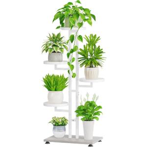iDavosic.ly 4 Tier Plant Stand Indoor Outdoor, Tiered Corner Multiple Flower Pot Holder Shelf, Metal 34 Inch Tall Display Rack for Patio Porch Living Room Garden Balcony Bedroom, White