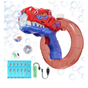 Bubble Gun, Automatic Dino Bubbles Gun with Refill Solution for Toddlers 3-5, Rechargeable Bubble Maker Blower Outdoor Summer Toys for Kids Ages (Red)