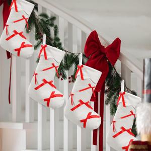 4 Pcs Red Bow Christmas Stockings 18 inch Velvet Xmas Stockings Decor Large Hanging Girls Socks for Pink Coquette Christmas Tree Bow Hanging Ornaments Fireplace Decorations