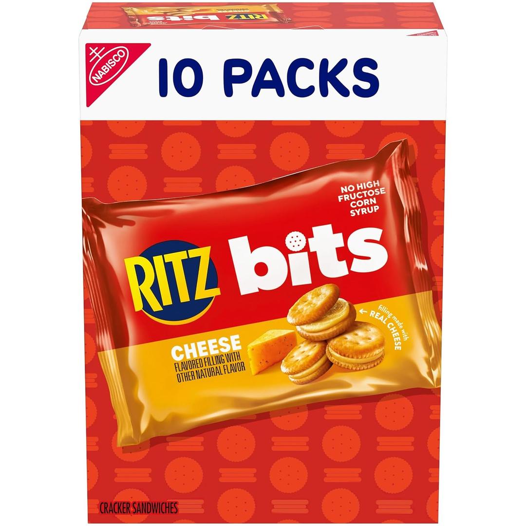 RITZ Bits Cheese Sandwich Crackers, Lunch Snacks for Kids and Adults, 10 Snack Packs, Expiry: 02/24/27