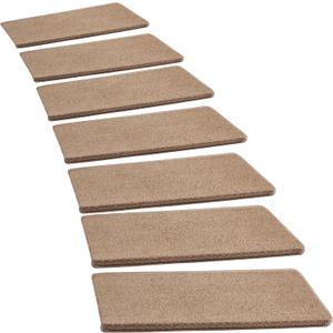 PURE ERA Bullnose Carpet Stair Treads Set Tape Free Non-Slip Indoor Stair Protectors Pet Friendly Rugs Covers Soft Skid Resistant Washable Reusable 9.5" x 30"(14 Pieces, Camel Brown)
