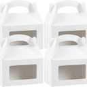 Restaurantware Bio Tek 6 x 3.5 x 3.5 Inch Gable Boxes For Party Favors, 100 Attractive Gift Boxes - Clear PET Window, With Built-In Handle, White Paper Barn Boxes, Greaseproof, For Parties