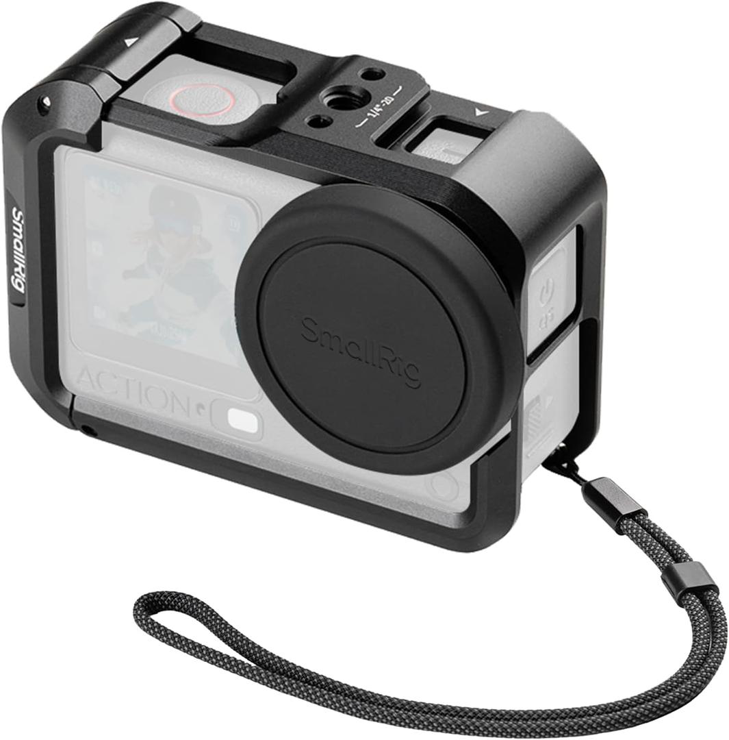 SmallRig Cage for DJI Osmo Action 6 (Advanced Edition), Aluminum Alloy Camera Cage with Cold Shoe, Wrist Strap, Lens Cover, Protective Frame with 1/4"-20 Locating Holes, Action 6 Accessories - 5887