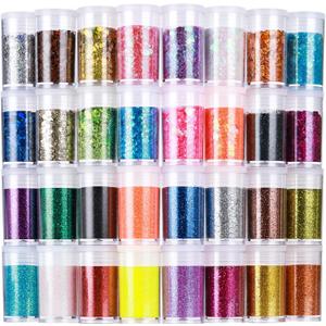 LEOBRO Glitter, 32 Colors Fine and Chunky Glitter for Crafts, Resin, Halloween Christmas Decors, Nail Body, Art Crafts