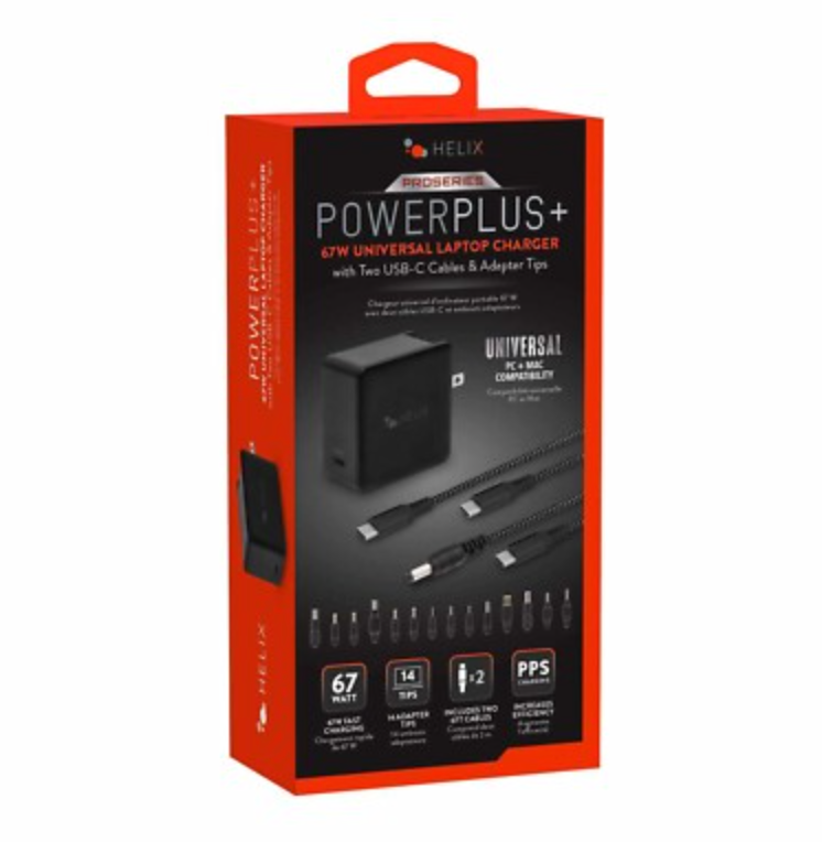 Helix 65W Universal USB-C Laptop Charger Power Adapter (ETHNBC65U) Black
