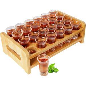 SuproBarware Mini Shot Glasses Set with Holder 0.5oz-0.66oz/15ml-20ml Cocktail Holder and Small Shot Glasses 24pcs Drinks Serving Board Organizer for  Shots Whisky Brandy 